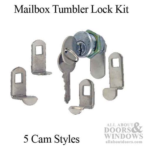 Mailbox Tumbler Lock Set, 5 cam styles, Nickel - Mailbox Tumbler Lock Set, 5 cam styles, Nickel