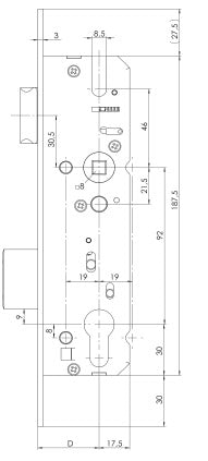 24mm KFV 49N PZW Single Point Mortise Lock, Stainless Steel, 35/92, Flat 24mm x 245mm Faceplate - 24mm KFV 49N PZW Single Point Mortise Lock, Stainless Steel, 35/92, Flat 24mm x 245mm Faceplate