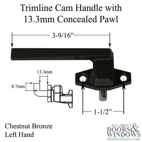 Trimline Cam Handle with 13.3mm Concealed Pawl in Chestnut Bronze - Left Hand - Trimline Cam Handle with 13.3mm Concealed Pawl in Chestnut Bronze - Left Hand