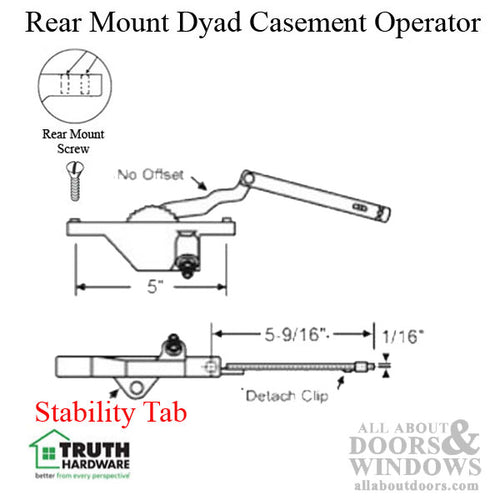 Rear Mount Dyad Casement Operators with Stability Tab, 5-9/16, Right Hand - Choose Color - Rear Mount Dyad Casement Operators with Stability Tab, 5-9/16, Right Hand - Choose Color