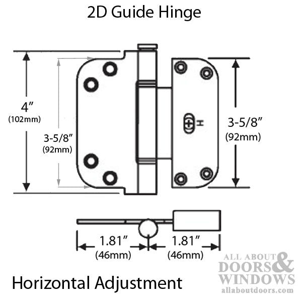 2D Adjustable Guide Hinge (H) 3-5/8 x 3-5/8, Inswing Doors - - 2D Adjustable Guide Hinge (H) 3-5/8 x 3-5/8, Inswing Doors -