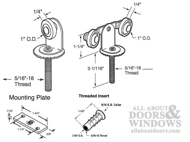 Pocket Door Roller Assembly, Top,  1 inch Single Wheel - Pocket Door Roller Assembly, Top,  1 inch Single Wheel