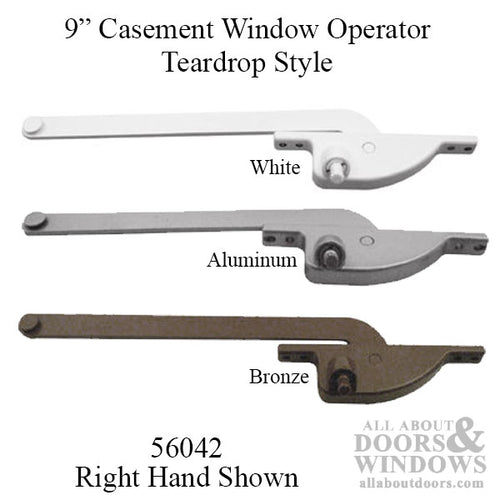 9 Inch Arm Steel Casement Window Operator, teardrop style, Right hand - Choose Color - 9 Inch Arm Steel Casement Window Operator, teardrop style, Right hand - Choose Color