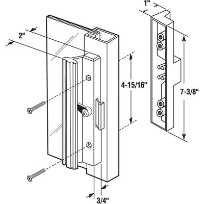 Handle Set for Sliding Patio Door 4-15/16 Inch Hole Center Extruded Inside Pull with Metal Activator - Handle Set for Sliding Patio Door 4-15/16 Inch Hole Center Extruded Inside Pull with Metal Activator