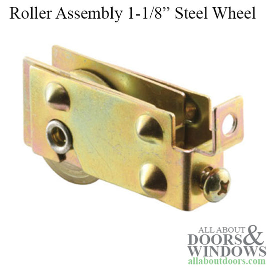 Sliding Door Roller Assembly with Adjustable Steel Housing 1.125 Inch Steel Ball Bearing Wheel Diameter