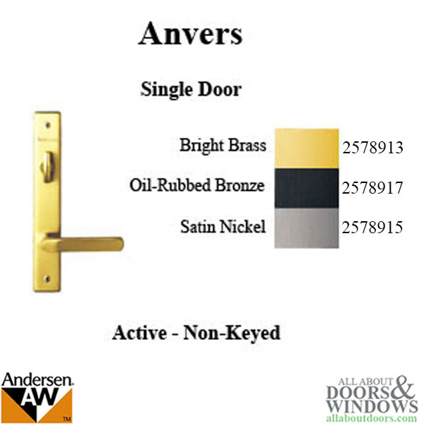 Hardware Kit, Single Door, Anvers, Active Door - Bright Brass - Hardware Kit, Single Door, Anvers, Active Door - Bright Brass