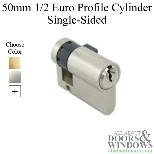 50mm 1/2 Euro Profile Cylinder 40/10, Single Sided - Choose Color - 50mm 1/2 Euro Profile Cylinder 40/10, Single Sided - Choose Color