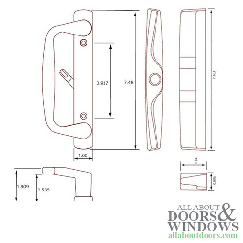 Sliding Glass Door Handle No Key 3-15/16 Inch Screw Hole Spacing	Sliding Door Handle - Sliding Glass Door Handle No Key 3-15/16 Inch Screw Hole Spacing	Sliding Door Handle