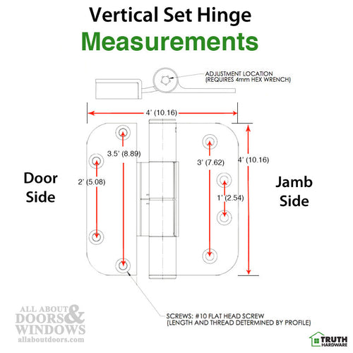 Truth Sentry Hinged Door Adjustable Set Hinge, Right Hand Outswing / Left Hand Inswing, 4 x 4 inches, Choose Color - Truth Sentry Hinged Door Adjustable Set Hinge, Right Hand Outswing / Left Hand Inswing, 4 x 4 inches, Choose Color