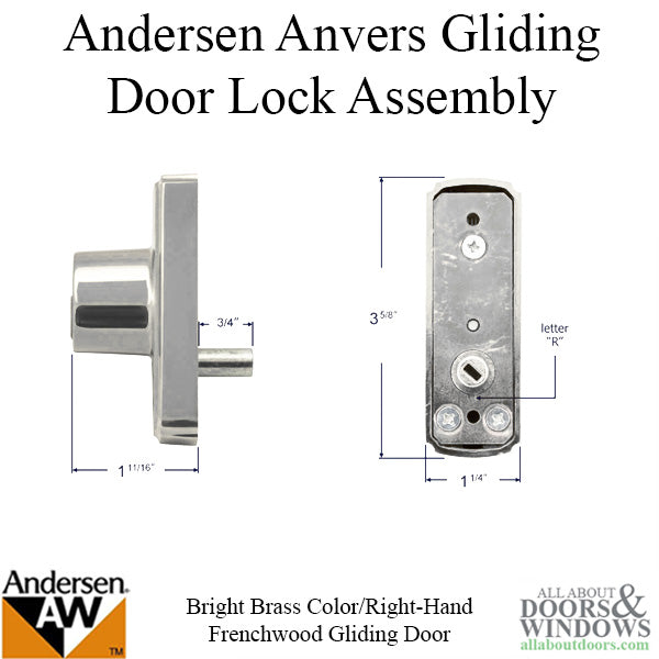 Andersen Window-Frenchwood Gliding Door-Keyed Lock, Anvers - RH - Bright Brass - Andersen Window-Frenchwood Gliding Door-Keyed Lock, Anvers - RH - Bright Brass