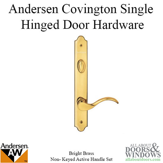 Hardware Kit, Single Door, Covington, Active Door - Bright Brass