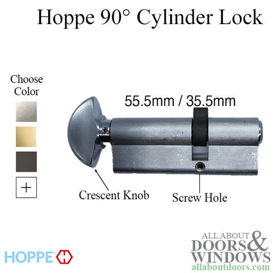 55.5/35.5 Hoppe Non Logo 90° Active Keyed Euro Profile Cylinder, Crescent Knob
