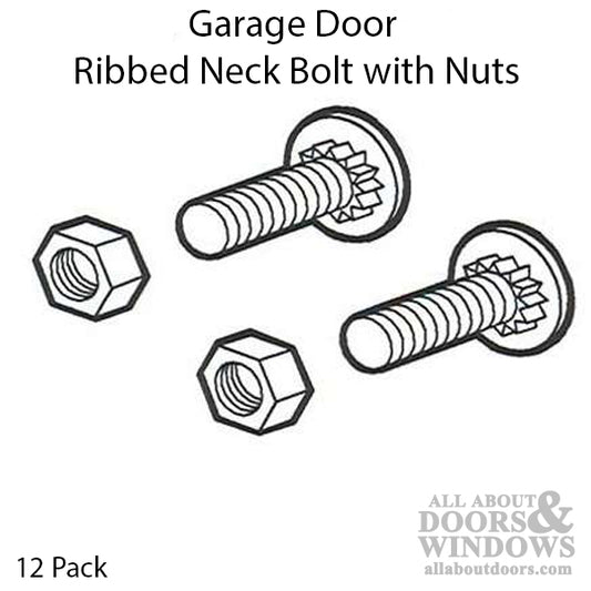 Bolts, Ribbed Neck - With Nuts - 12 Pack