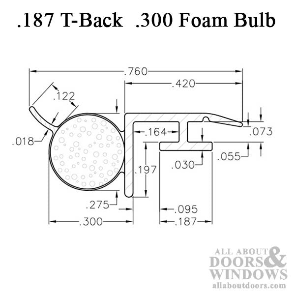 T-Slot Foam Filled Offset Bulb .187 x .300 Slide-in Backing Weatherstrip - T-Slot Foam Filled Offset Bulb .187 x .300 Slide-in Backing Weatherstrip