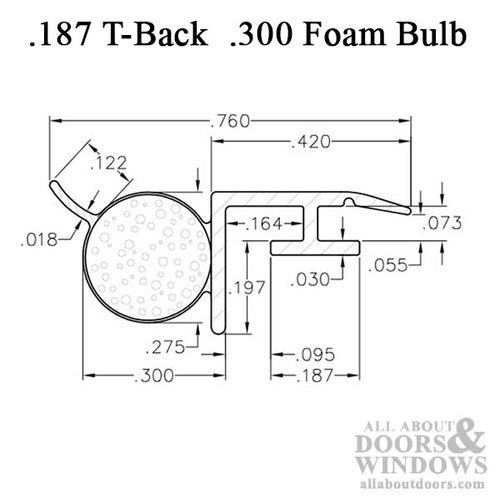 T-Slot Foam Filled Offset Bulb .187 x .300 Slide-in Backing Weatherstrip - T-Slot Foam Filled Offset Bulb .187 x .300 Slide-in Backing Weatherstrip