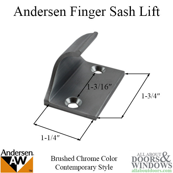 Andersen Contemporary Finger Sash Lifts / Pulls,  Metal - Brushed Chrome - Andersen Contemporary Finger Sash Lifts / Pulls,  Metal - Brushed Chrome