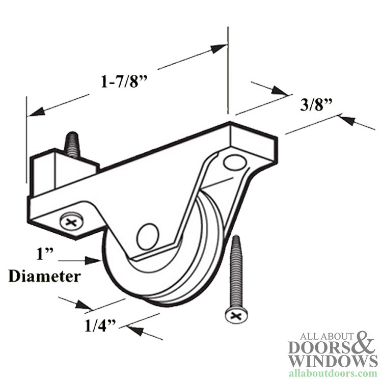 Bottom Mount Guide Roller Assembly with 1 Inch Steel Wheel for Sliding Screen Door - Bottom Mount Guide Roller Assembly with 1 Inch Steel Wheel for Sliding Screen Door