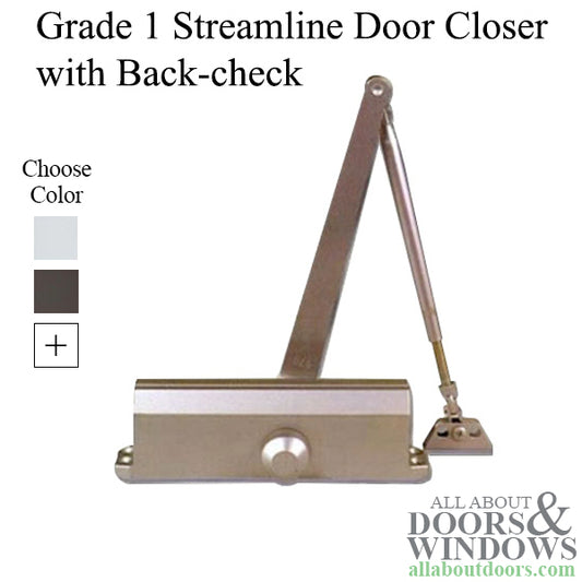 Grade 1 Streamline Commercial Door Closer with Back-check, Spring size 4, Choose Finish