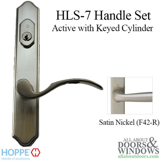 HOPPE HLS7 Handle Set with Munchen Lever Keyed Active Satin Nickel