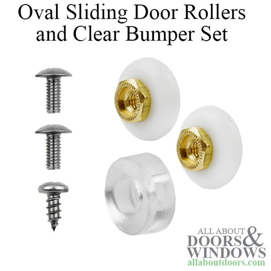 7/8 Inch Oval Sliding Shower Door Rollers and Clear Bumper Set