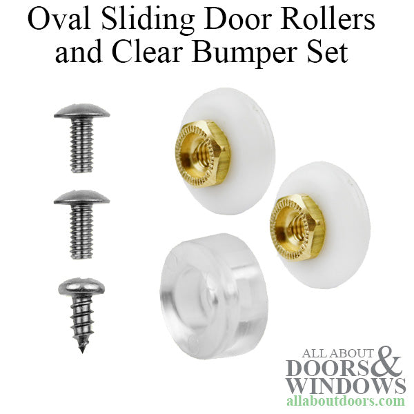 7/8 Inch Oval Sliding Shower Door Rollers and Clear Bumper Set - 7/8 Inch Oval Sliding Shower Door Rollers and Clear Bumper Set