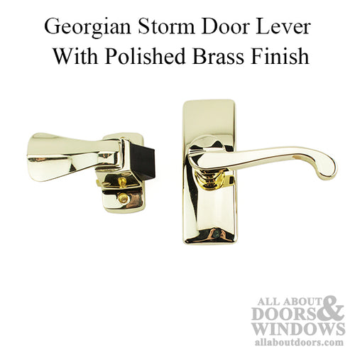 Georgian Lever and Storm Door Handle, Polished Brass, Mulitple Door Thickness - Georgian Lever and Storm Door Handle, Polished Brass, Mulitple Door Thickness