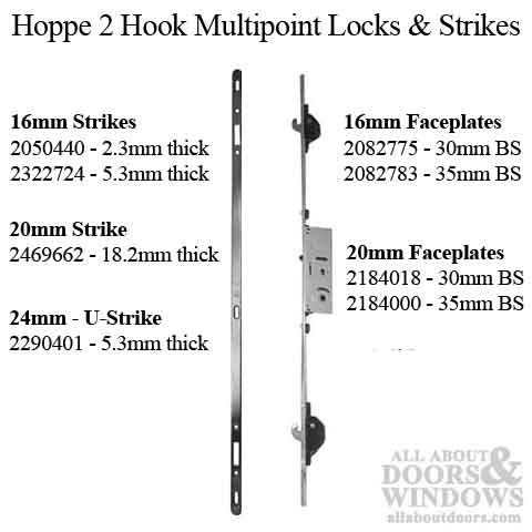 Hoppe Multipoint Lock - 2 Hooks, 35mm Sliding Door Lock, 20mm Face - Hoppe Multipoint Lock - 2 Hooks, 35mm Sliding Door Lock, 20mm Face