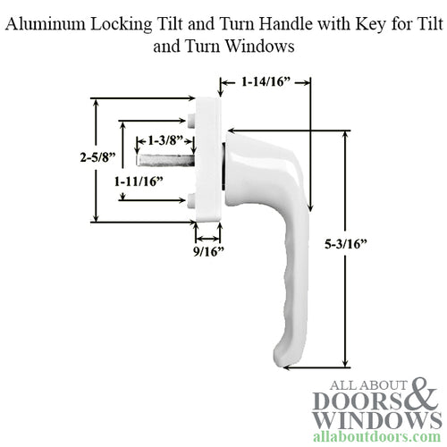 Aluminum Locking Tilt & Turn Handle with Key for Tilt & Turn Windows - White - Aluminum Locking Tilt & Turn Handle with Key for Tilt & Turn Windows - White