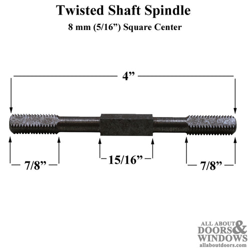 Spindle, Twisted Shaft, 8mm Square center - 7mm Diamond on end - Spindle, Twisted Shaft, 8mm Square center - 7mm Diamond on end