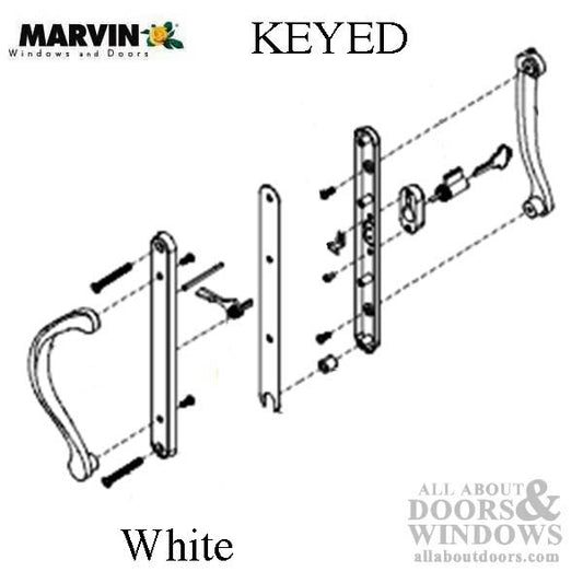 Marvin Active Keyed, Narrow Sliding Door Handle, Center Thumb - White