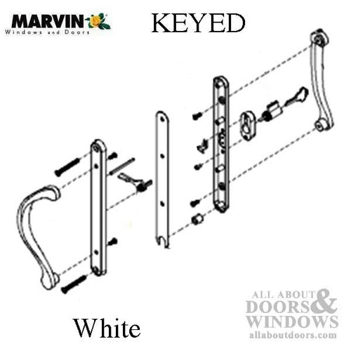 Marvin Active Keyed, Narrow Sliding Door Handle, Center Thumb - White - Marvin Active Keyed, Narrow Sliding Door Handle, Center Thumb - White