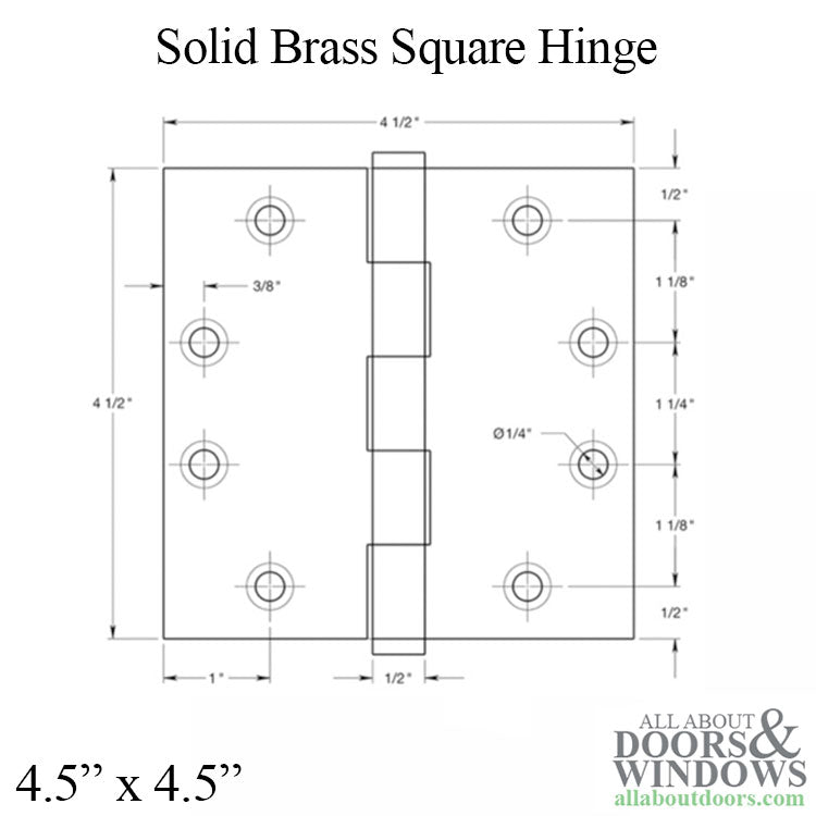 4.5 x 4.5 Solid Brass Hinges, Square - Choose Color - 4.5 x 4.5 Solid Brass Hinges, Square - Choose Color