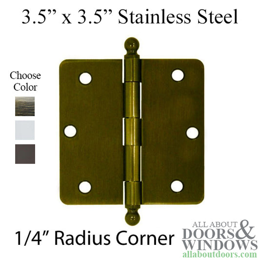 3.5 x 3.5 inch, 1/4 Radius Corners, Residential Hinges, Steel, Pair, Choose Color