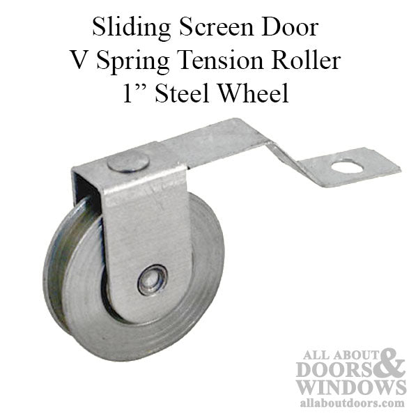 Spring Tension Roller, 1 Inch Steel Ball Bearing Wheel, Sliding Screen Doors - Spring Tension Roller, 1 Inch Steel Ball Bearing Wheel, Sliding Screen Doors