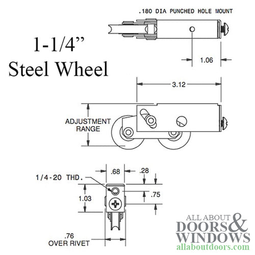 Sliding Patio Door Roller Two Wheel Glass Door Roller 1.25 Inch Door Roller Plain Back Steel Housing - Sliding Patio Door Roller Two Wheel Glass Door Roller 1.25 Inch Door Roller Plain Back Steel Housing