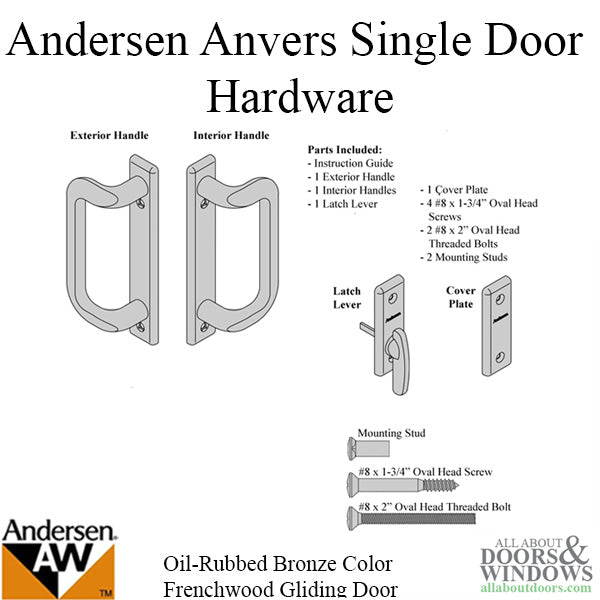 Andersen Frenchwood Gliding Door Trim Hardware, Anvers 2 Panel Interior and Exterior - Oil Rubbed Bronze - Andersen Frenchwood Gliding Door Trim Hardware, Anvers 2 Panel Interior and Exterior - Oil Rubbed Bronze