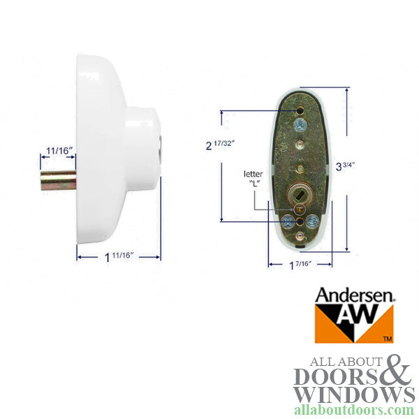 Keyed Lock Assembly, Andersen Tribeca Gliding Door, LH - White - BLEMISHED - Keyed Lock Assembly, Andersen Tribeca Gliding Door, LH - White - BLEMISHED