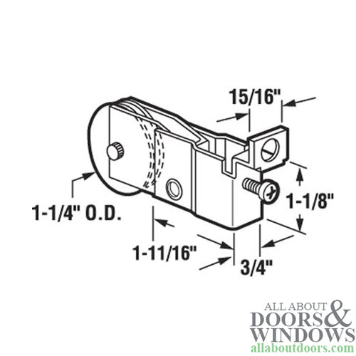 1-1/4 inch  Nylon  wheel, Roller Assembly - LARGE  Tab - 1-1/4 inch  Nylon  wheel, Roller Assembly - LARGE  Tab