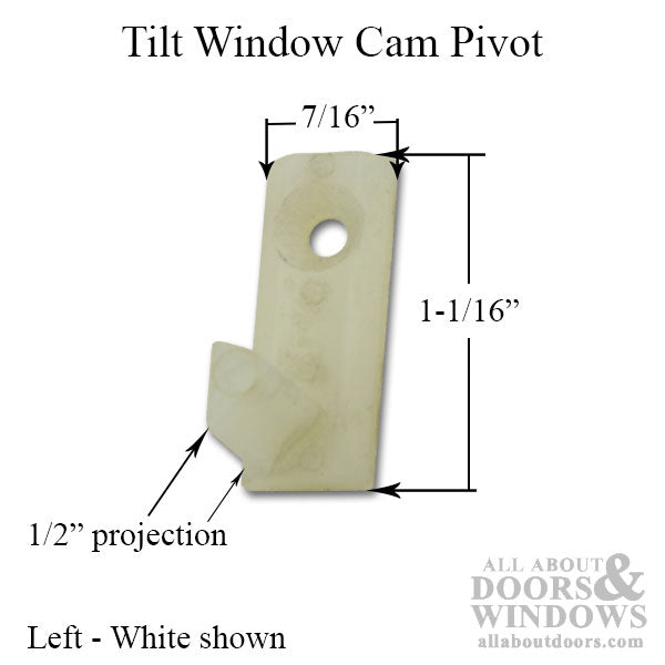 Tilt Window Cam Pivot, Triangular Projection, White - Left - Tilt Window Cam Pivot, Triangular Projection, White - Left