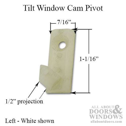 Tilt Window Cam Pivot, Triangular Projection, White - Left - Tilt Window Cam Pivot, Triangular Projection, White - Left