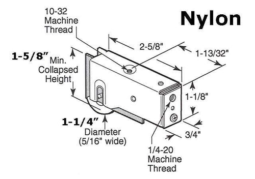 1-1/4  Nylon Wheel, Roller Assembly,  3/4 Housing - 1-1/4  Nylon Wheel, Roller Assembly,  3/4 Housing