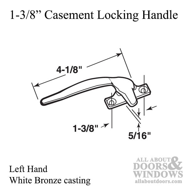 Locking Handle, Casement, 1-3/8 , White Bronze - Left Hand - Locking Handle, Casement, 1-3/8 , White Bronze - Left Hand