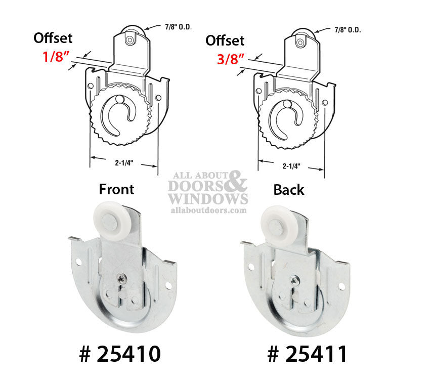 Acme 3100 Front Closet Door Roller Assembly 7/8 Inch Wheel 1/8 Inch Offset - Acme 3100 Front Closet Door Roller Assembly 7/8 Inch Wheel 1/8 Inch Offset
