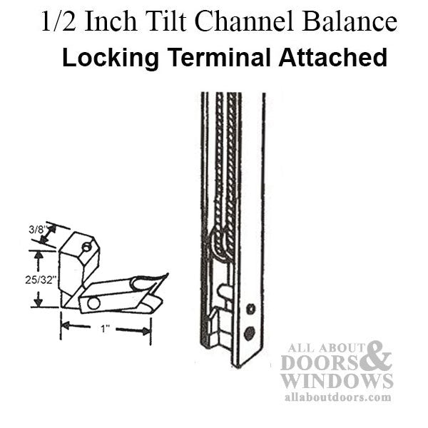 1/2 Inch Tilt Channel Balance (5/8 x 9/16) with Locking Terminal Attached - 1/2 Inch Tilt Channel Balance (5/8 x 9/16) with Locking Terminal Attached