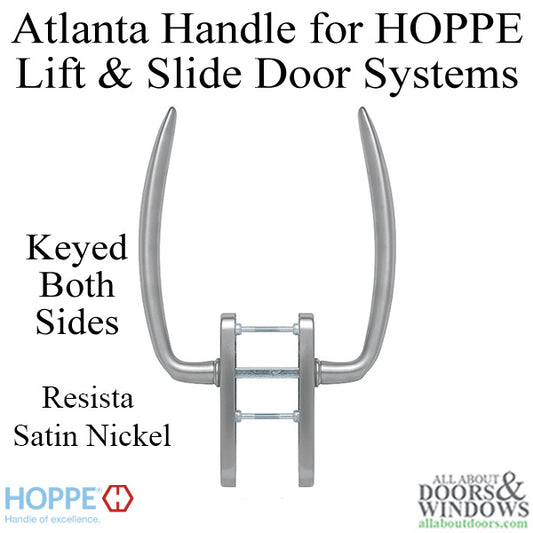 Atlanta Handleset for Active Lift and Slide Door System, Keyed Both Sides - Resista Satin Nickel