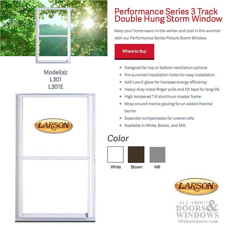 Larson Performance Double Hung 3-Track Storm Window, Clear Glass - Larson Performance Double Hung 3-Track Storm Window, Clear Glass