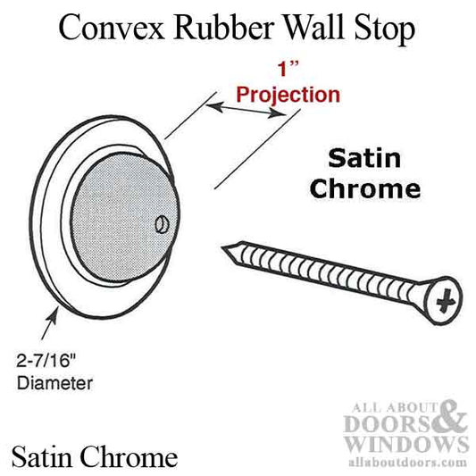 Convex Rubber Wall Stop, 1" projection, Satin Chrome