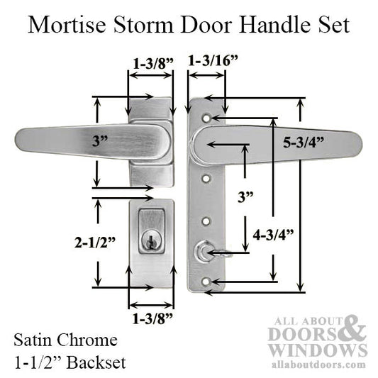 Mortise Storm Door Handle Hardware Kit with 1-1/2 Inch Backset - Brushed Chrome