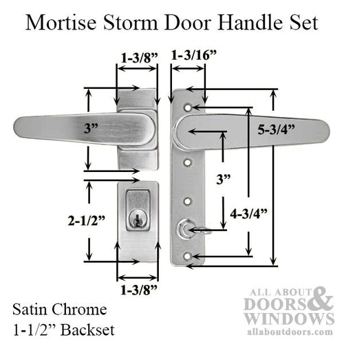 Mortise Storm Door Handle Hardware Kit with 1-1/2 Inch Backset - Brushed Chrome - Mortise Storm Door Handle Hardware Kit with 1-1/2 Inch Backset - Brushed Chrome