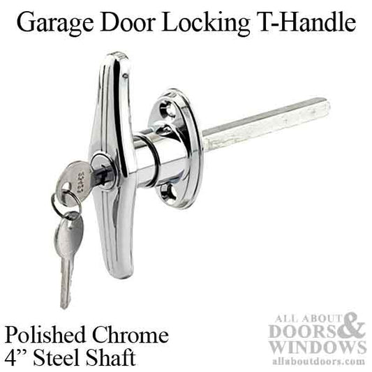Garage Door Locking T Handle with Keys, Campers and RVs - Polished Chrome